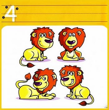 Четыре льва - карточка с прописью для изучения цифры 4