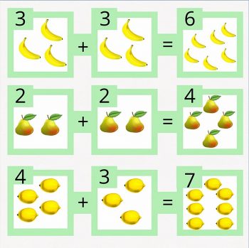 Примеры с бананами, грушами и лимонами для детей 4 года