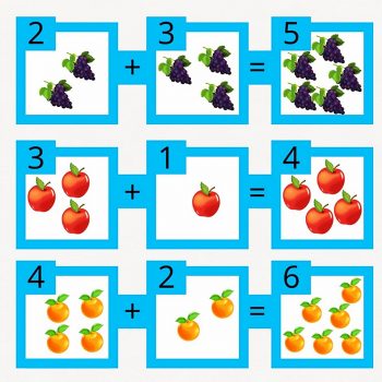 Примеры с яблоками, виноградом и апельсинами для детей 4 года