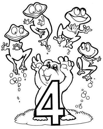 Раскраска цифры 4 - четыре лягушки