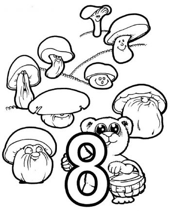 Раскраска цифры 8 - восемь грибов