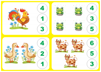 Карточки - выбери сколько животных на картинке для детей 4 года