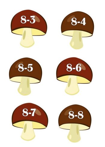 Примеры с числом 8 для игры с корзинками и грибами