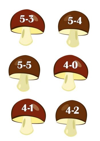 Примеры с числом 4 и 5 для игры с корзинками и грибами