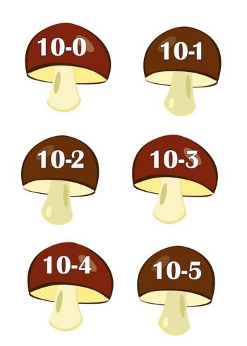 Примеры с числом 10 для игры с корзинками и грибами