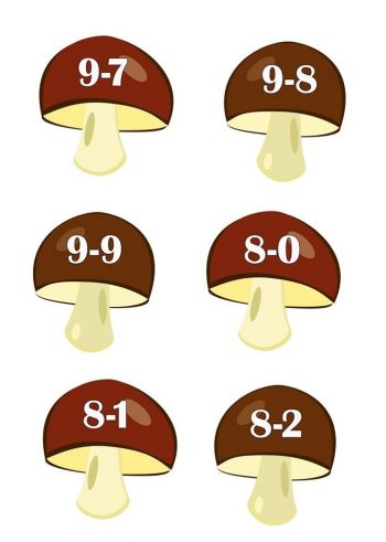 Примеры с числом 8 и 9 для игры с корзинками и грибами