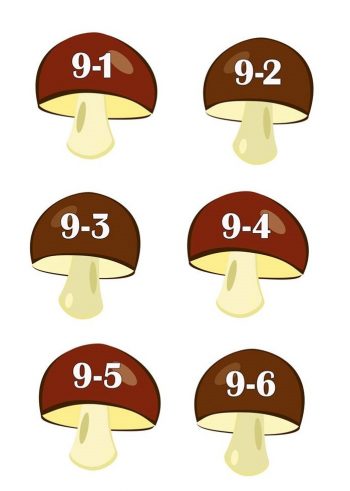 Примеры с числом 9 для игры с корзинками и грибами