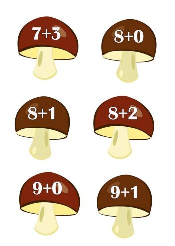 Примеры с числом 8 на сложение для игры с корзинками и грибами