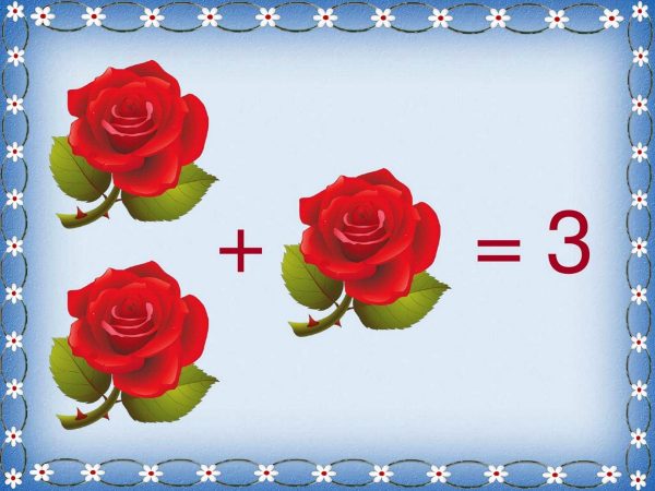 Карточка две розы плюс одна роза для демонстрационного материала по математике