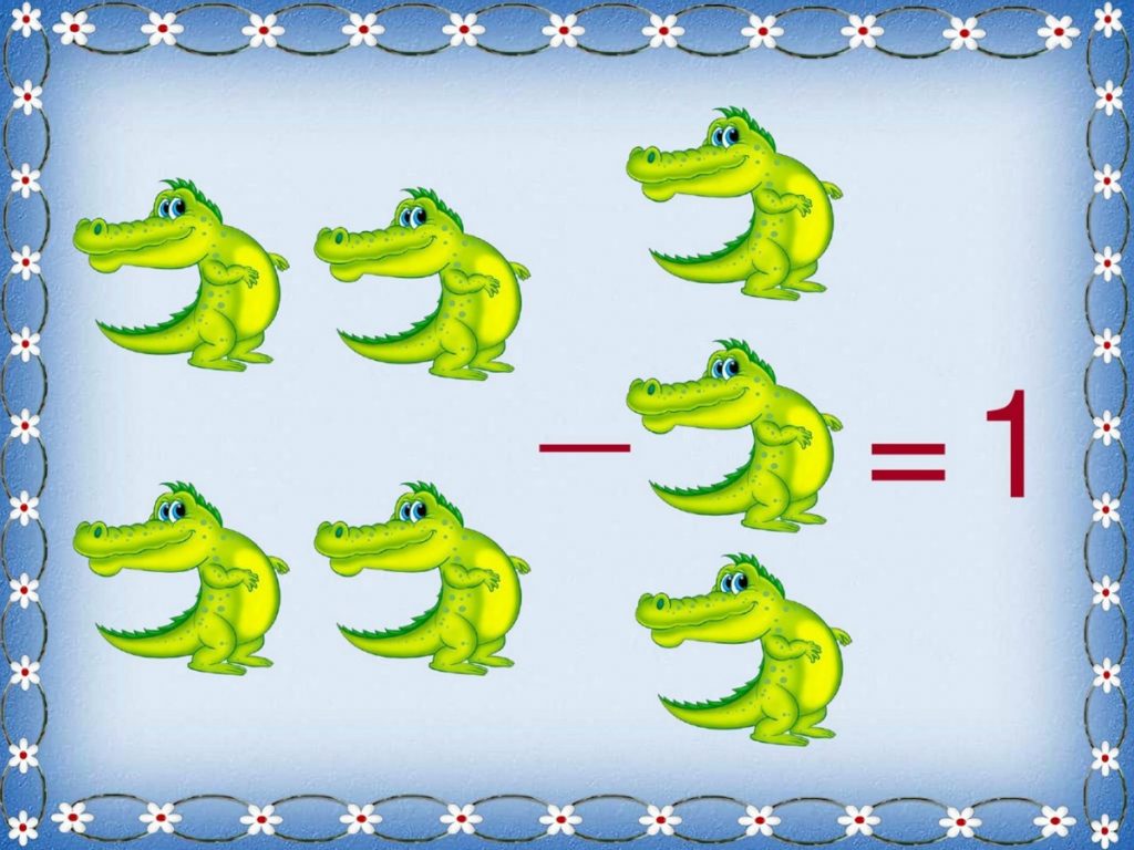 Карточка четыре крокодила минус три крокодила для демонстрационного материала по математике