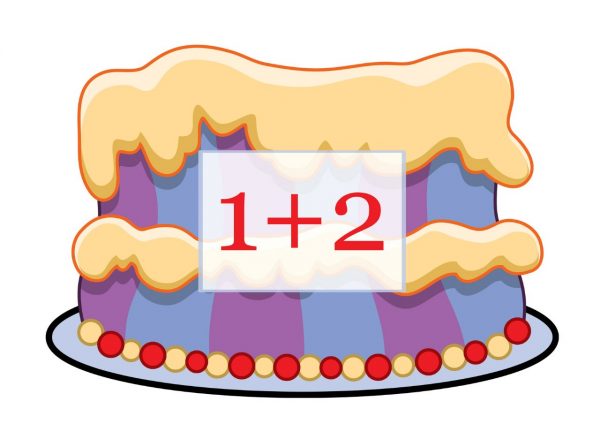 Торт с примером один плюс два для дидактической игры по математике