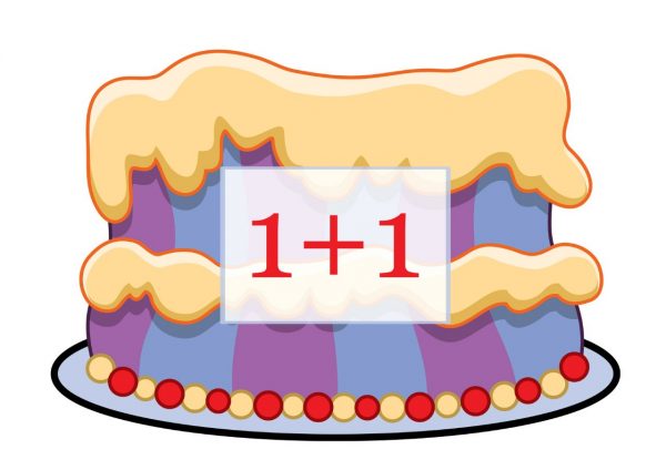 Торт с примером один плюс один для дидактической игры по математике