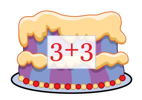 Торт с примером три плюс три для дидактической игры по математике
