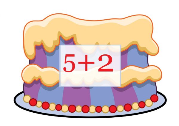 Торт с примером пять плюс два для дидактической игры по математике