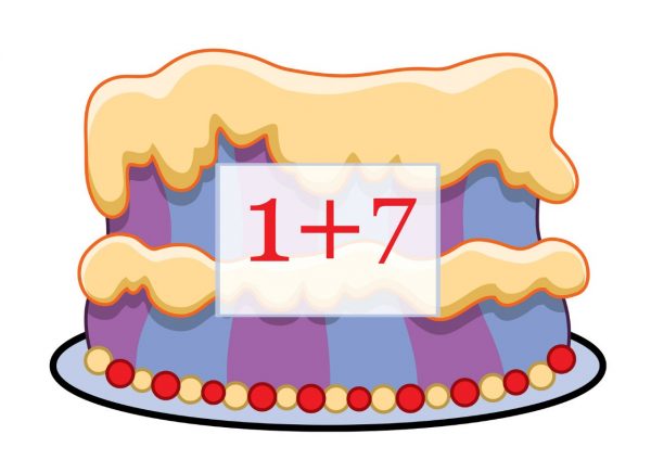 Торт с примером один плюс семь для дидактической игры по математике