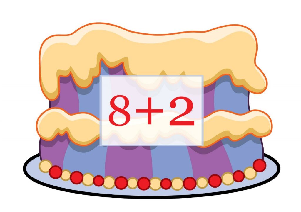 Торт с примером восемь плюс два для дидактической игры по математике