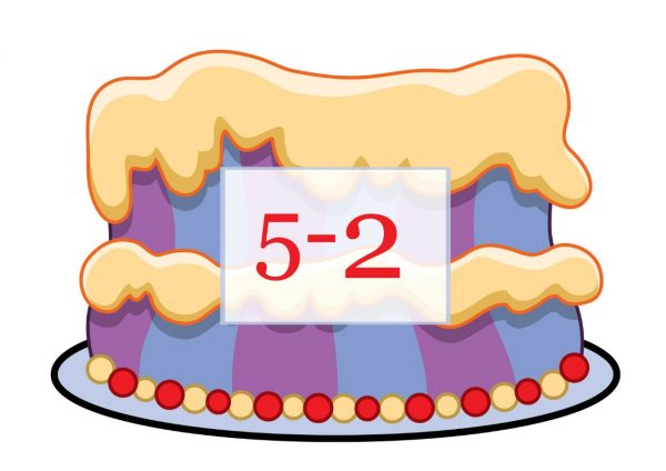 Торт с примером пять минус два для дидактической игры по математике