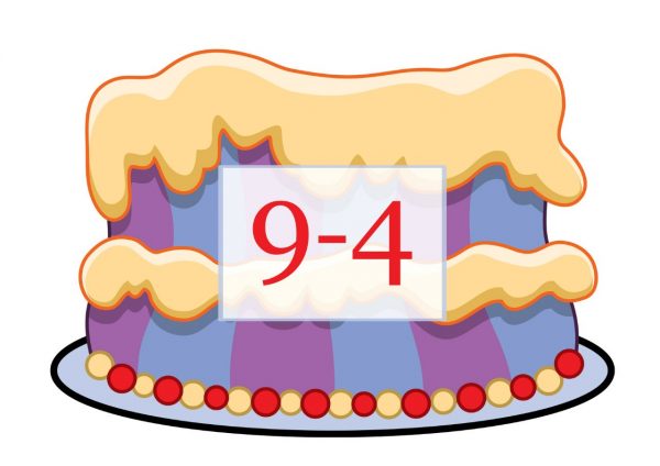 Торт с примером девять минус четыре для дидактической игры по математике