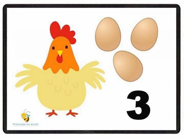 Карточка с курочкой и тремя яйцами