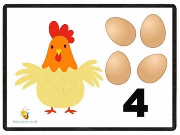 Карточка с курочкой и четырьмя яйцами
