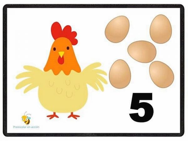Карточка с курочкой и пятью яйцами