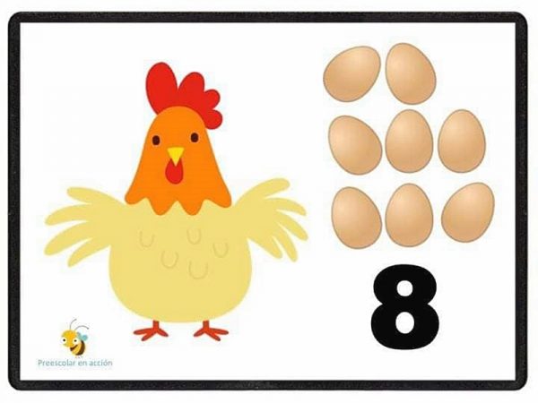 Карточка с курочкой и восьмью яйцами