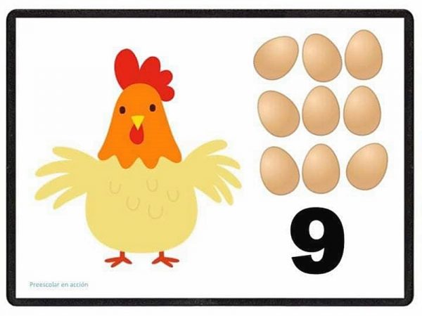 Карточка с курочкой и девятью яйцами
