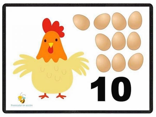 Карточка с курочкой и десятью яйцами